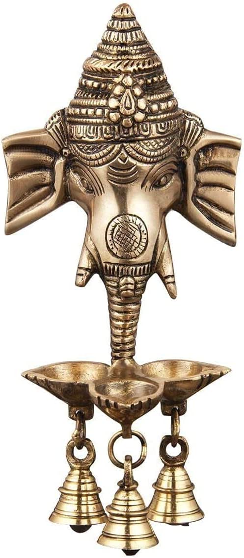 NOBILITY Ganesha Brass Hanging Diya Statue with Bell Standard Ganesh Idol for Pooja Home Decorative Puja Diwali Wedding Return Gift Items