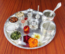 NOBILITY Silver Plated Pooja Thali Set 12 Inch with Accessories Puja Decorative Items for Home Mandir Office Wedding Return Gift