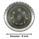 NOBILITY Silver Plated Pooja thali Set 8 Inch with Plate Bowl Glass Palli Spoon Dhup Dan Diya Kumkum Holder Coin Puja Thali for Diwali Home Mandir Office Wedding Return Gift Items