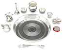 NOBILITY Silver Plated Pooja thali Set 8 Inch with Plate Kalash Bowl Agarbatti Stand Palli Diya Kumkum Stand Coin Puja Thali for Diwali Home Mandir Office Wedding Return Gift Items
