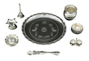 NOBILITY Silver Plated Pooja thali Set 8 Inch with Plate Ghanti Bowl Kalash Palli Agarbatti Stand Diya Kumkum Holder Puja Thali for Home Mandir Office Diwali Wedding Return Gift Items