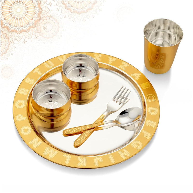 NOBILITY Gold & Silver Premium Plated Baby Dinner Set for Gift Rice Ceremony Annaprashan Sanskar for Boys Girls Kids Birthday Return Festive Gift Items