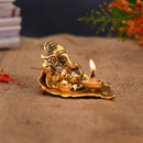NOBILITY Ganesha on Leaf Statue Ganesh Idol with Diya for Home Office Pooja Puja Diwali Decorative Wedding Return Gift Items