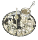 NOBILITY Silver Plated Pooja thali Set 8 Inch with Plate Ghanti Bowl Kalash Palli Agarbatti Stand Diya Kumkum Holder Puja Thali for Home Mandir Office Diwali Wedding Return Gift Items