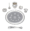 NOBILITY Pooja Thali Set Silver Plated with Blue Gift Box Designed Puja Plate 8 Inch for Home Office Diwali Wedding Return Gift Items