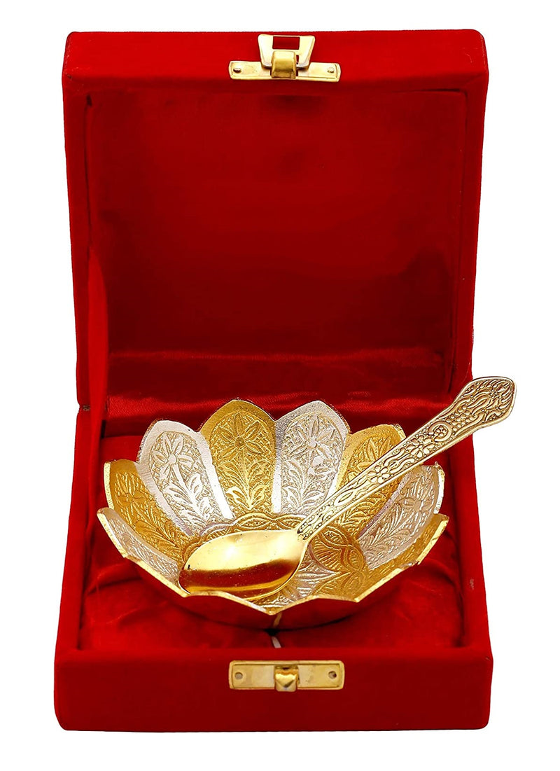 NOBILITY Bowl Spoon Set Gold & Silver Plated Dessert Dry Fruits Serving Sets for Wedding Return Gift Items Diwali Home Decorative Gifts for Friends Relative