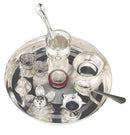 NOBILITY Silver Plated Pooja thali Set 8 Inch with Plate Diya Kalash Bowl Ghanti Dhup Dan Palli Spoon Kumkum Stand Coin Puja Thali for Diwali Home Mandir Office Wedding Return Gift Items