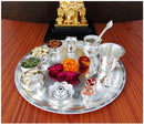 NOBILITY Silver Plated Pooja Thali Set 12 Inch with Accessories Puja Decorative Items for Home Mandir Office Wedding Return Gift