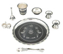 NOBILITY Silver Plated Pooja thali Set 8 Inch with Plate Ghanti Bowl Palli Round Diya Kumkum Holder Puja Thali for Home Mandir Office Wedding Return Diwali Gift Items