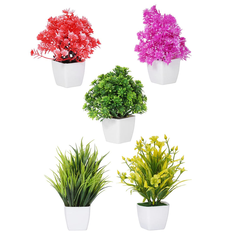 NOBILITY Set of 5 Bonsai Wild Artificial Plant with Pot (Multicoloured, 5 Pieces) Artificial Plants for Home Decor -Best Different Types of Decorative Plants Artificial Flowers with Pot