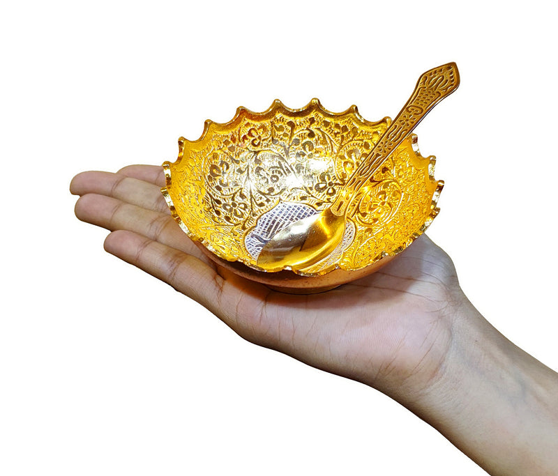 NOBILITY Bowl Spoon Set Gold and Silver Plated Leaf Shaped Designed with Velvet Box Dry Fruit Dessert Serving Sets Friends Family Home Decorative Corporate Gifts Wedding Return Gift