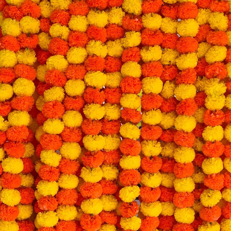 NOBILITY Marigold Garland for Decoration 5 Pcs of 5 feet Long Strands Artificial Marigold Flowers, Indian Decor for Pooja, Wedding Christmas, Events Decorations