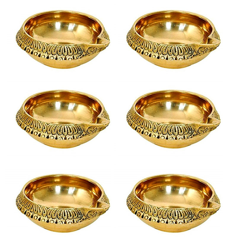 NOBILITY Kuber Diya Big Brass Handmade Oil Lamp with Golden Engraved Made of Virgin Brass Metal Diwali Diya Vilakku for Diwali Decoration Puja Traditional Indian Deepawali Pooja Gift Items