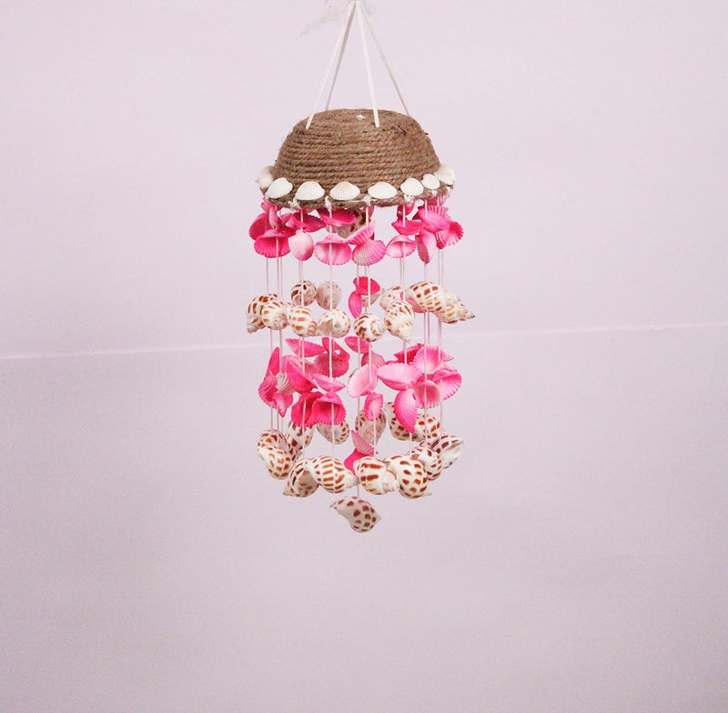 NOBILITY Sea Shell Decorative Wind Chime for Home, Garden and Balcony Decor | Mini Door Hanger | Soothing Rain Sound & Very Lucky According to Vastu | Attracts Good Luck (Pink)