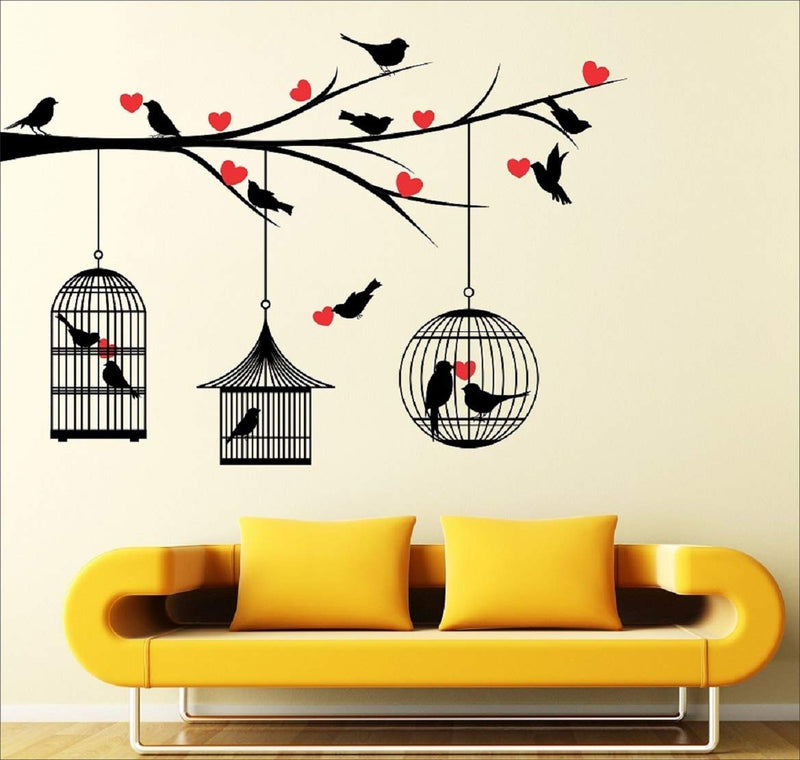 NOBILITY Set of 4 Wall Sticker Love Birds with Hearts (120 x 85 cms) | Tribal Lady (180 x 60 cms) | Free Bird Case | Dream Girl (59 x 89 Cm)