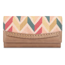 NOBILITY Ladyluxe Collection Printed Handicraft Fabric & Faux Leather Womens Wallet Clutch Ladies Purse with Multiple Card Slots (Cream-Wave Design)