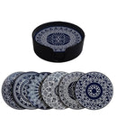 NOBILITY Mandala Design Coasters with Tray Coaster Set Fit for Tea Cups Coffee Mugs Glasses | Home Decor | Set of 6 Durable and Long Lasting Premium Finish Mandala (Blue Coasters)