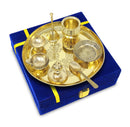 NOBILITY Pure Brass Lakshmi Ganesha Design Pooja Thali Set 8 Inch with Blue Velvet Gift Box
